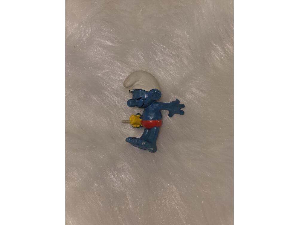 Vintage Hammock Smurf Plastic Figurine with Red Shorts and Yellow Accessory